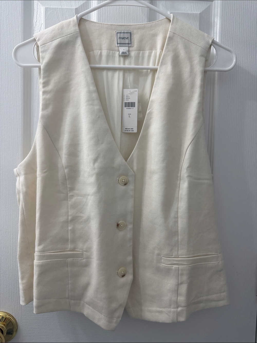 Anthropologie Maeve Bone Ivory Linen-blend Vest